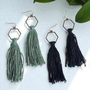 Boho Tassel Dangle Earrings – Sage Green or Black | Western Chic Jewelry